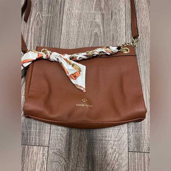 Nanette Lepore Adley Crossbody 28715957 Purse Camel Tan Removable Scarf 👜 - Picture 2 of 8